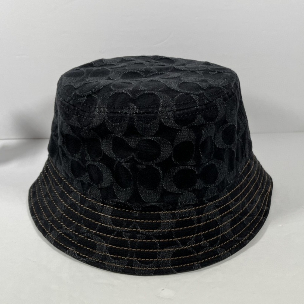 COACH CP763 BLACK SIGNATURE BUCKET HAT SIZE XS/S NEW NWT